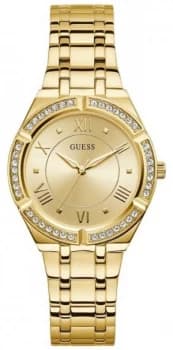 Guess Womens Cosmo Gold-Tone Steel Bracelet Gold Dial Watch