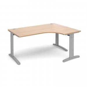 TR10 Deluxe Right Hand Ergonomic Desk 1600mm - Silver Frame Beech Top