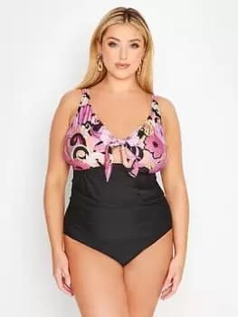Yours Retro Floral Bow Detail Swimsuit, Multi, Size 18, Women