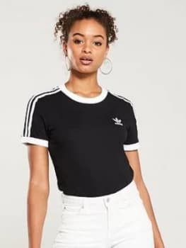 adidas Originals 3 Stripe Tee - Black, Size 10, Women