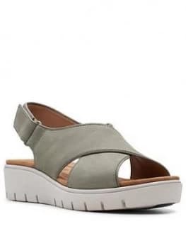 Clarks Un Karely Sun Low Leather Wedge Sandal - Sage
