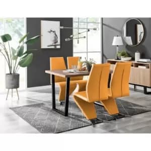 Kylo Brown Wood Effect Dining Table & 4 Mustard Willow Chairs - Mustard Yellow