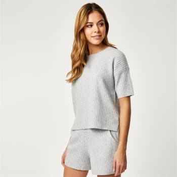 Jack Wills Ribbed Lounge Knitted T-Shirt - Grey Marl