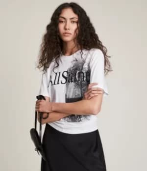 AllSaints Womens Kielder Boyfriend T-Shirt, Optic White, Size: L