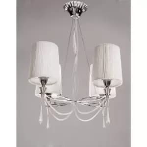 Lucca pendant lamp 4 bulbs E27, polished chrome with white lampshades & transparent crystal