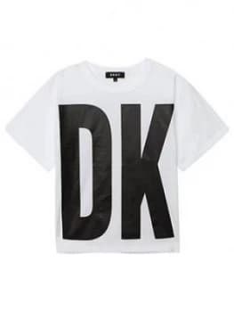 DKNY Girls Short Sleeve Logo Boxy T-Shirt, White, Size Age: 10 Years, Women