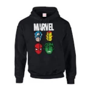 Marvel Comics Main Character Faces Mens Black Pullover Hoodie - L - Black