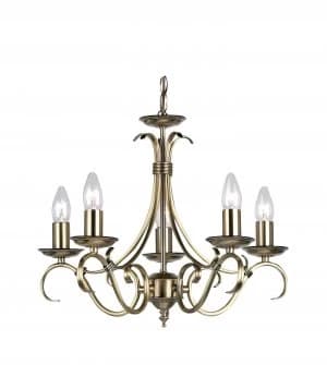5 Light Multi Arm Ceiling Pendant Antique Brass, E14