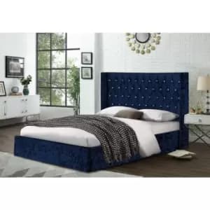 Eniya Upholstered Beds - Crush Velvet, Double Size Frame, Blue - Blue