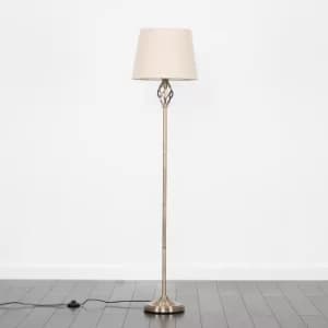 Memphis Antique Brass Floor Lamp with Beige Aspen Shade