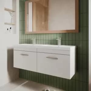 Nuie - Athena Wall Hung 2-Drawer Vanity Unit with Double Basin 1200mm Wide - Gloss White