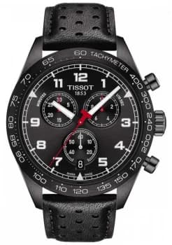 Tissot PRS 516 Chronograph Black Dial Black Leather Watch