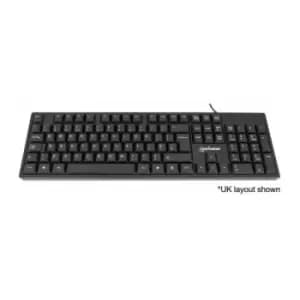 Manhattan Keyboard UK USB Wired Standard Qwerty layout Black Full Size Keys Cable 1.5m USB-A connection Plug and Play Three Year Warranty Retail Boxed