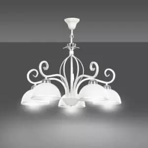 Wivara White Multi Arm Pendant Ceiling Light with White, Silver Glass Shades, 5x E27