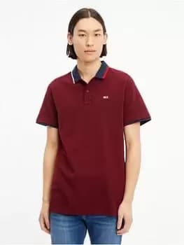 Tommy Jeans Tjm Reg Flag Neck Polo Shirt - Dark Red, Dark Red, Size 2XL, Men