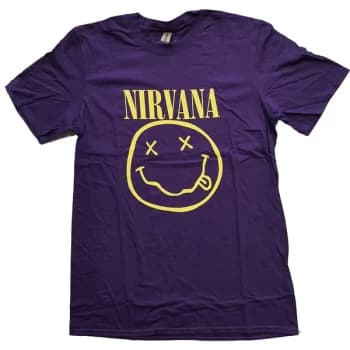 Nirvana - Yellow Smiley Unisex Large T-Shirt - Purple