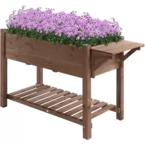Wooden Raised Plant Stand Tall Flower Bed with Shelf 123 x 54 x 74cm - Outsunny