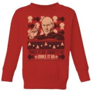 Star Trek: The Next Generation Make It So Kids Christmas Sweatshirt - Red - 11-12 Years