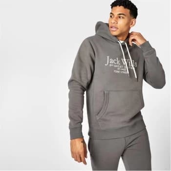 Jack Wills Batsford Graphic Logo Hoodie - Slate