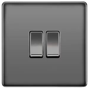 BG 10Ax Screwless Flat Plate Double Switch 2 Way - Black Nickel