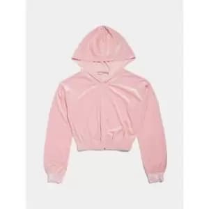 Skinny Dip Velvet Crop Hoodie - Pink