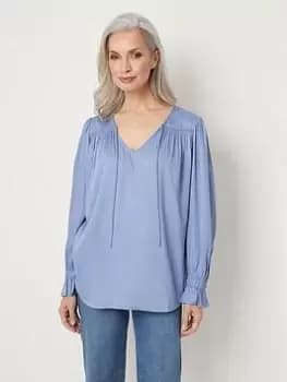 Wallis Neck Tie Blouse - Blue Size 18, Women