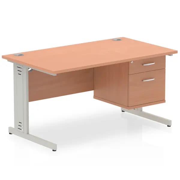 Dynamic Office Solutions Impulse 1400mm Cable Managed Straight Desk With Fixed Pedestal I003456