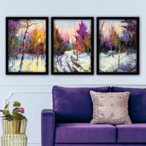 3SC180 Multicolor Decorative Framed Painting (3 Pieces)
