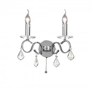 Wall Lamp Switched 2 Candle Light Polished Chrome, Crystal