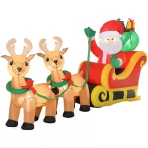 HOMCOM 1.1m Inflatable Santa Claus & Deer Sleigh Christmas Decoration w/ Lights