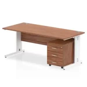 Impulse 1800 x 800mm Straight Office Desk Walnut Top White Cable Managed Leg Workstation 3 Drawer Mobile Pedestal