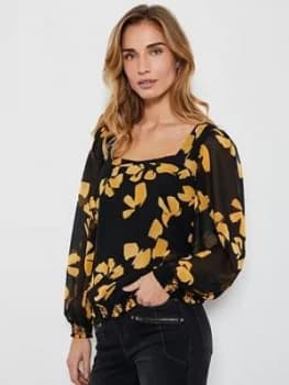 Mint Velvet Alisa Floral Square Neck Top - Black