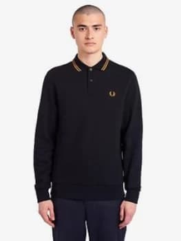 Fred Perry Fleeceback Long Sleeve Polo Shirt, Black Size M Men