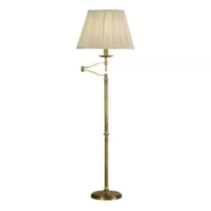 Stanford 1 Light Swing Arm Floor Lamp Antique Brass with Beige Shade, E27
