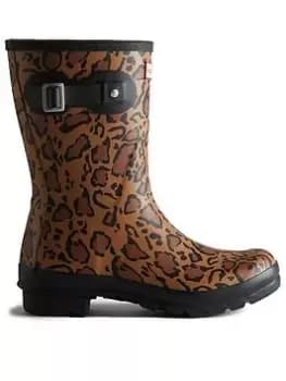 Hunter Hunter Original Short Leopard Print Wellington Boots, Brown, Size 4, Women