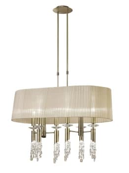 Tiffany Ceiling Pendant 6+6 Light E27+G9 Oval, Antique Brass with Soft Bronze Shade & Clear Crystal
