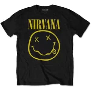 Nirvana - Yellow Smiley Kids 13-14 Years T-Shirt - Black