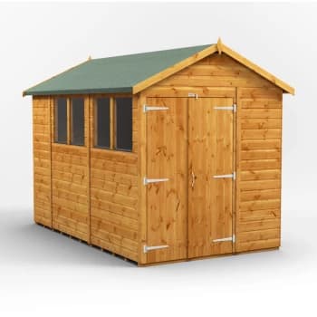 10x6 Power Apex Double Door Garden Shed - Brown