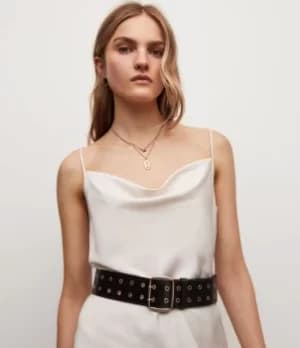 AllSaints Womens Layla Leather Eyelet Belt, Black/warm Brass, Size: M/L