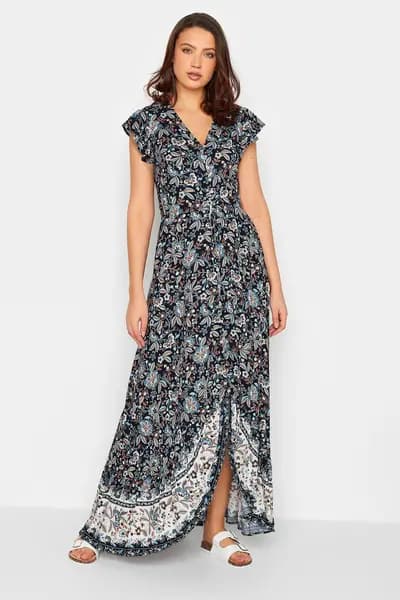 Long Tall Sally Navy Floral Border Maxi Dress, Blue, Size 12, Women Blue VGZZZ Female 12