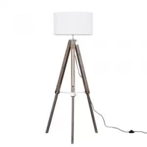 Clipper Light Wood and Chrome Floor Lamp with XL White Reni Shade