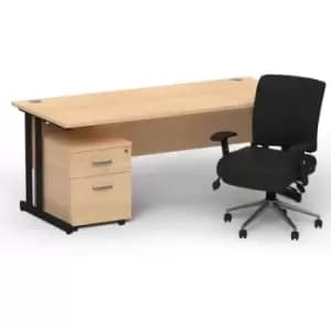 Impulse 1800 x 800 Black Cant Office Desk Maple + 2 Dr Mobile Ped & Chiro Med Back Black W/Arms