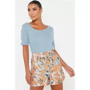 I Saw It First Mustard Printed Shorts With Buttton - Yellow