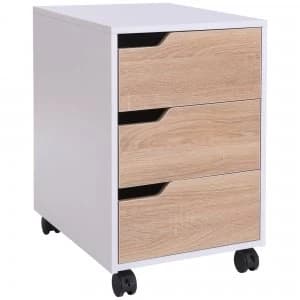 HOMCOM Mobile File Cabinet, 3 Drawers, Lockable, MDF-Oak/White Colour
