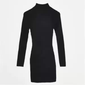 Missguided Recycled Petite Rib Funnel Neck Knit Mini Dress - Black