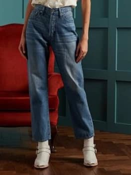 Superdry Dry Japanese Straight Pants - Blue, Size 26, Inside Leg 30, Women