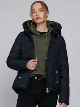 Barbour International Motegi Faux Fur Lined Hood Quilted Jacket - Black, Size 10, Women