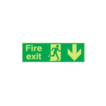 Fire Exit Arrow Down Photoluminescent Rigid PVC Sign - 450 X 150MM - Sitesafe