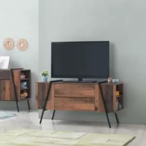 Abbey TV Unit Stand Cabinet Rustic Industrial Living Room Furniture - Brown