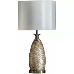Table Lamp Capiz Detail Antique Brass Plate & Ivory Fabric 10W LED E27